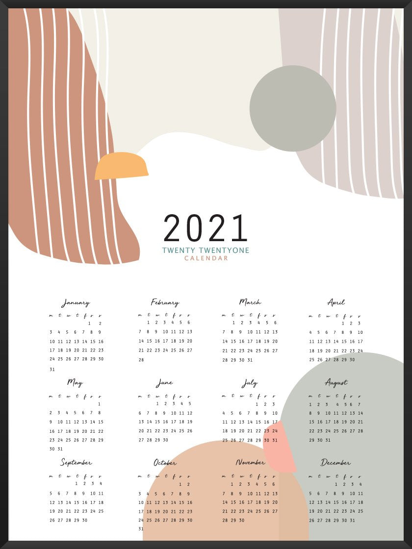 2021 Yearly Calendar Colourful - 2021 컬러풀 캘린더