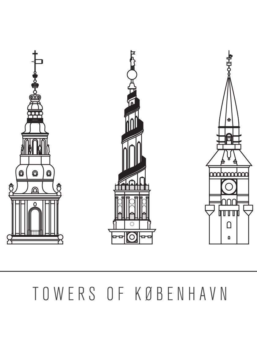 6 Towers of Copenhagen Outline - 코펜하겐의 6개 타워(윤곽)